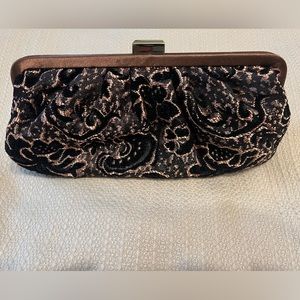 Black and gold/tan upholstery fabric purse